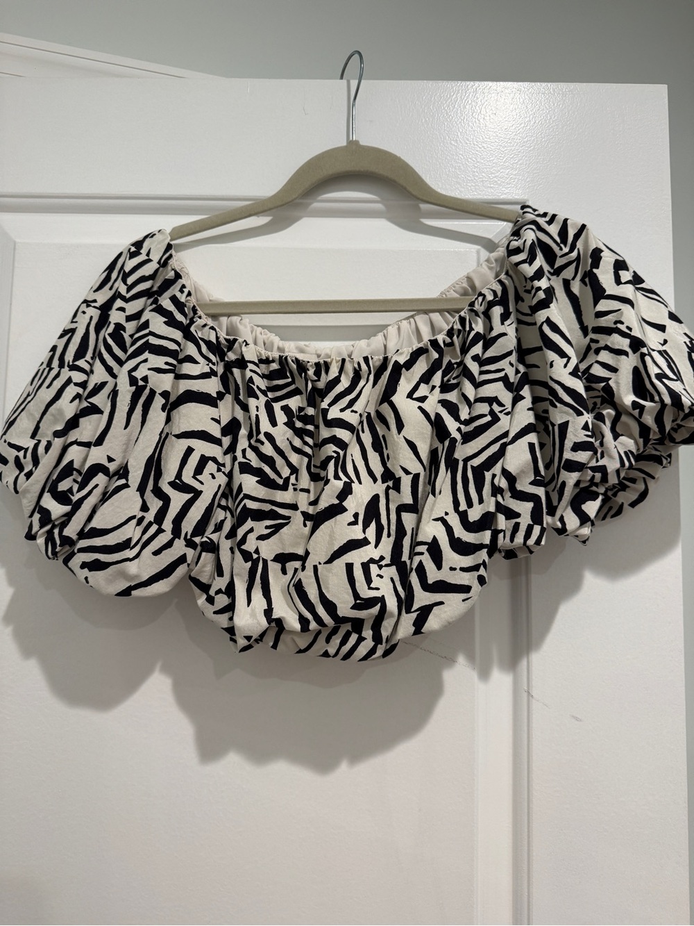 a new day Black & Cream Zebra Off-Shoulder Crop Top